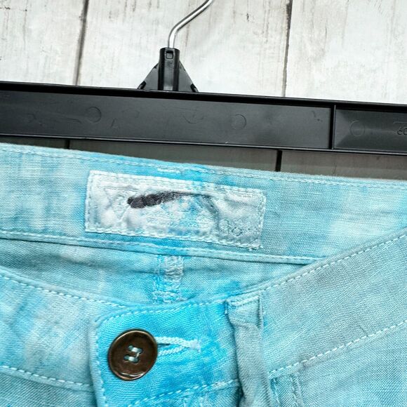 Guess Pants Sz 23 Brittney Flare Y2K Wide Leg Blue Tie-Dye Linen 90's 100% Linen - Picture 2 of 5